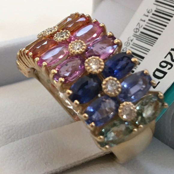NWT $5790 Effy Watercolors Rainbow Sapphire 5.68 tcw 14K Yellow Gold Ring SZ 7 - Picture 6 of 14
